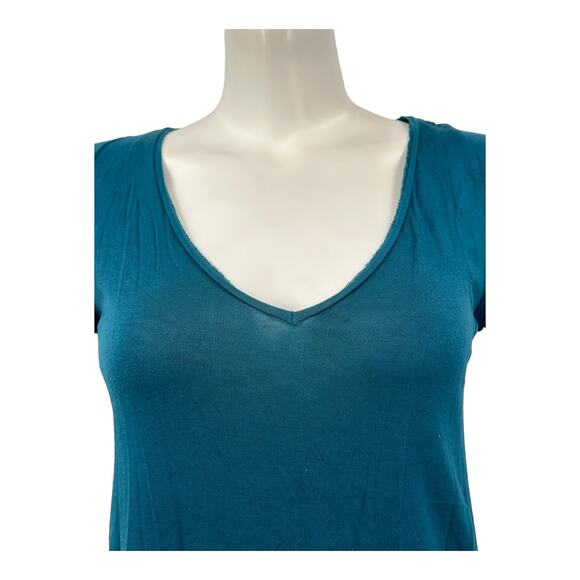 Deletta Anthropologie Top Womens XS Shimmerwing Back Cutouts Teal Stretch V-Neck - Picture 2 of 9